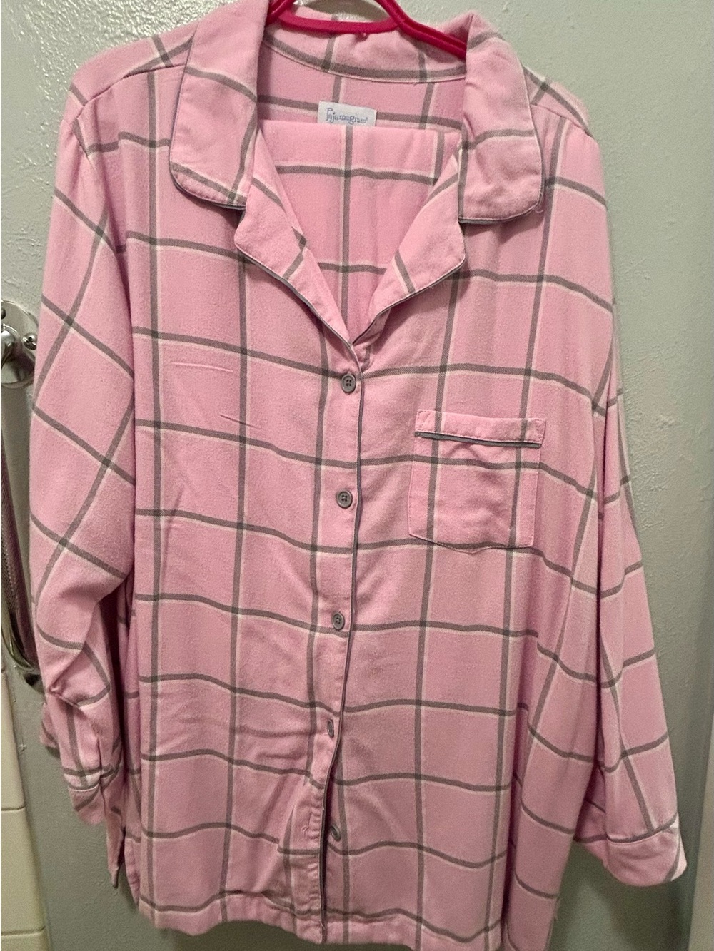 Cozy Pink Plaid Notch-Collar Pajama Top